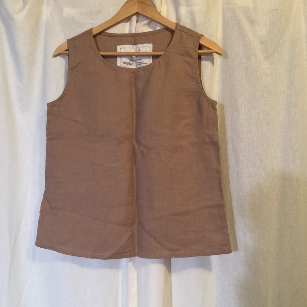 NEW notPERFECTLINEN Linen top VIENNA, tank, round neck, Taupe, S/M, Spring